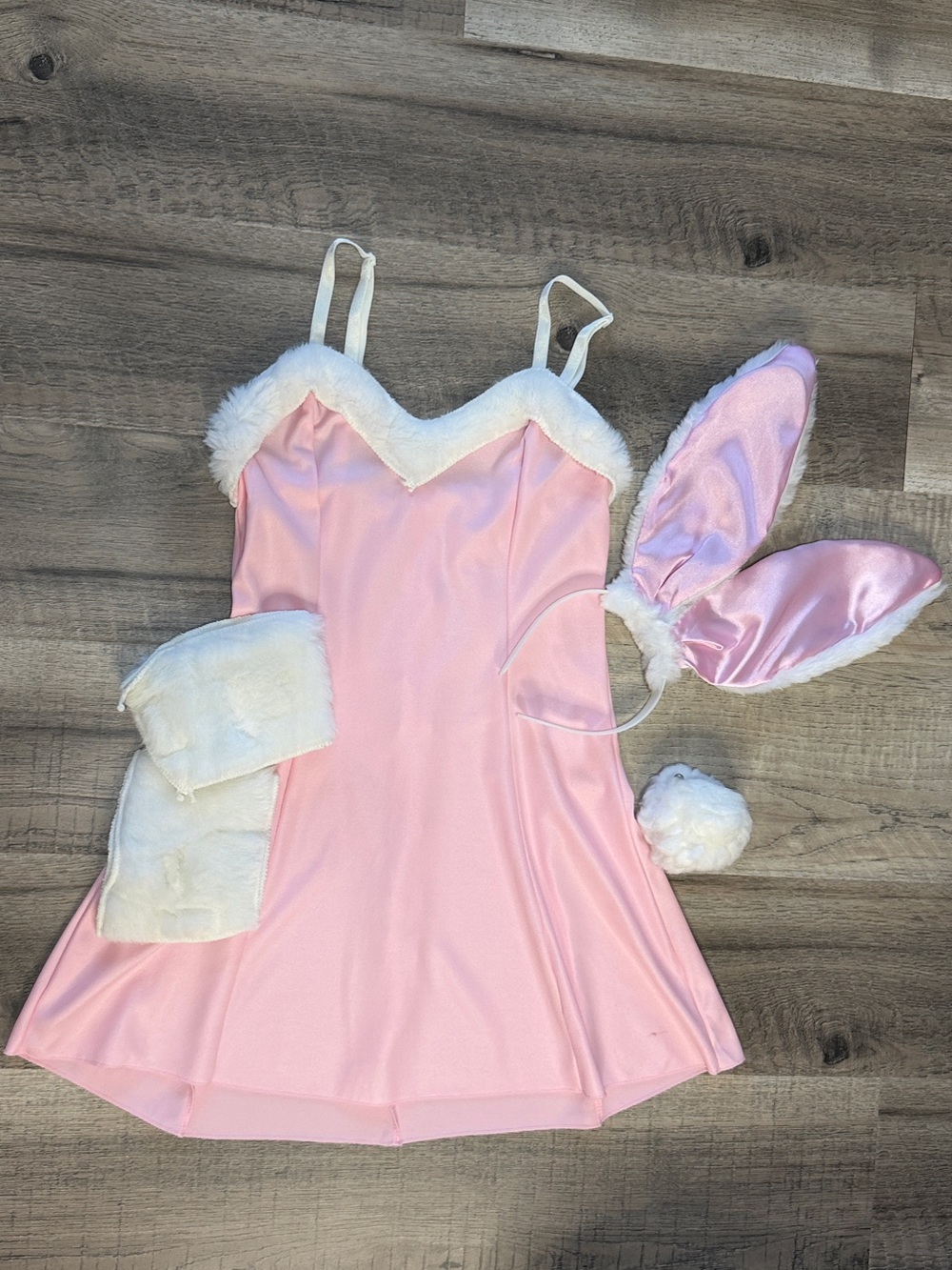 Pink Adult Halloween Sexy Bunny Costume Dress w Ears, Tail n Cuffs